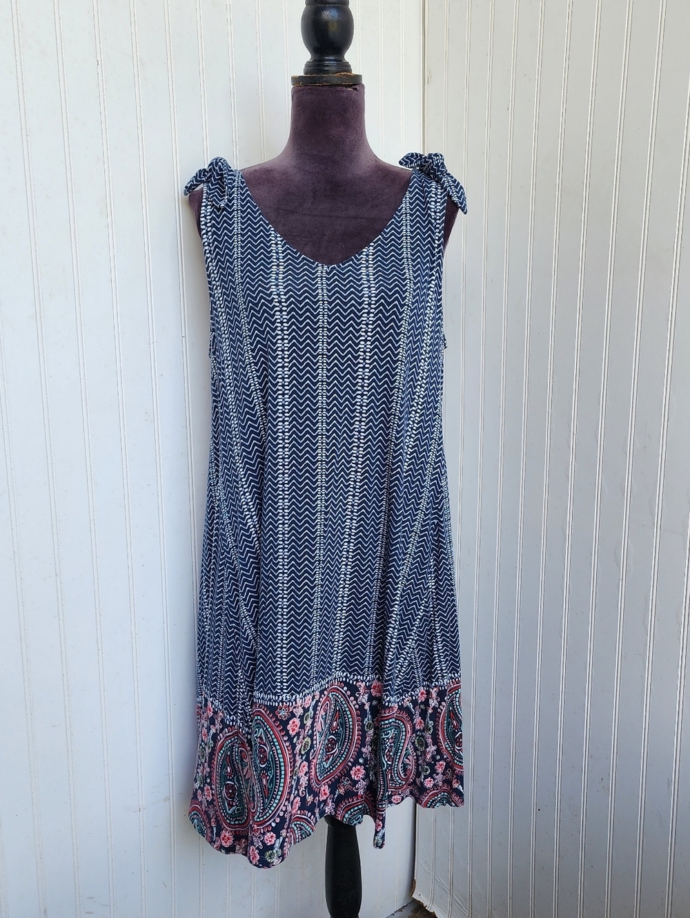 Style & Co Sz Blue Red Paisley Rayon Stretch Sleeveless Printed  Dress PXL